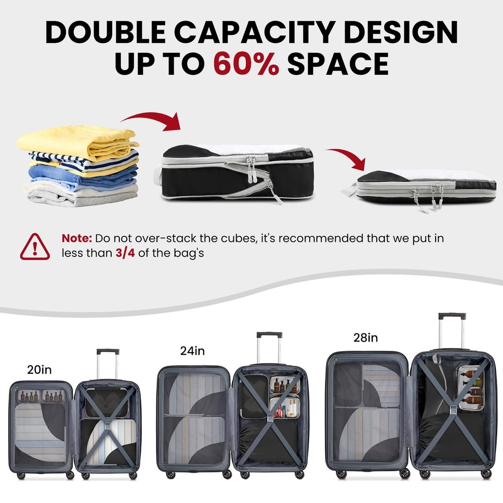 10 Set Compression Packing Cubes, Lightweight Travel Essentials, Stretchable ...