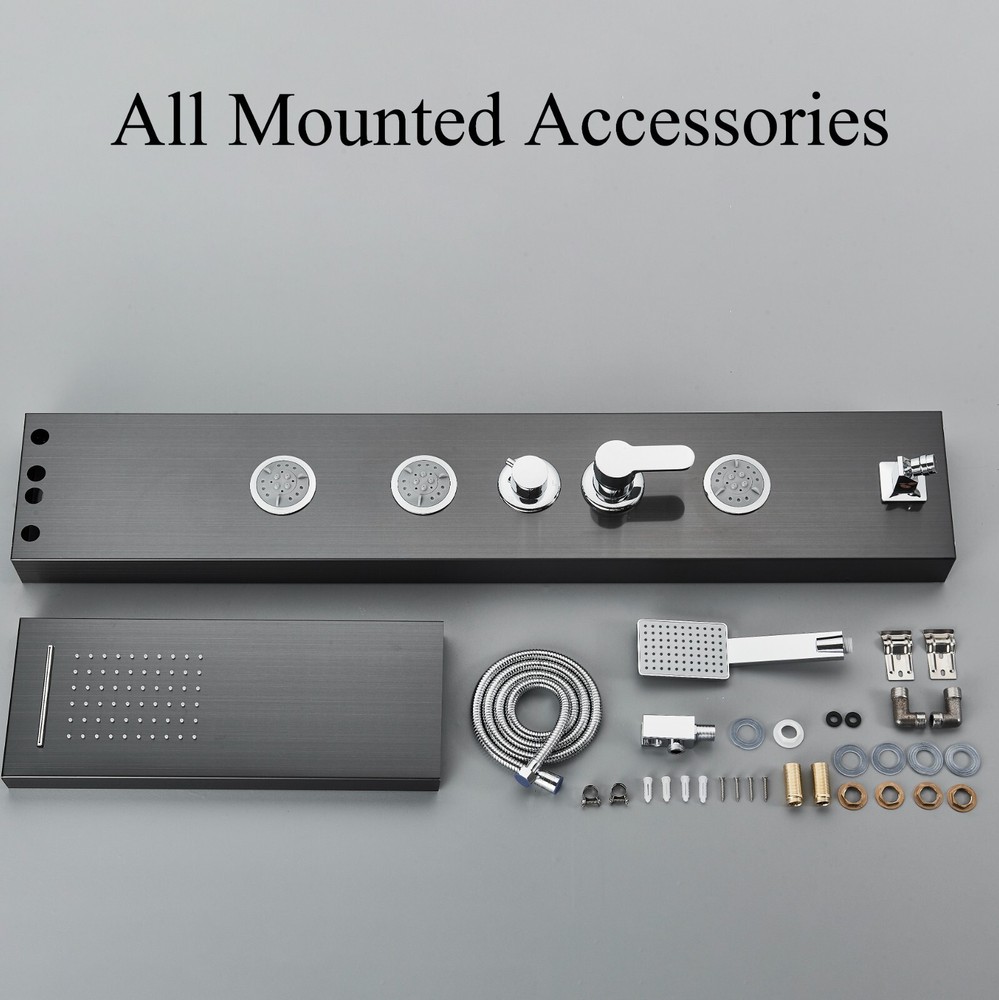 Black Shower Panel Tower System Stainless Steel Multi-function Massage Body Jets