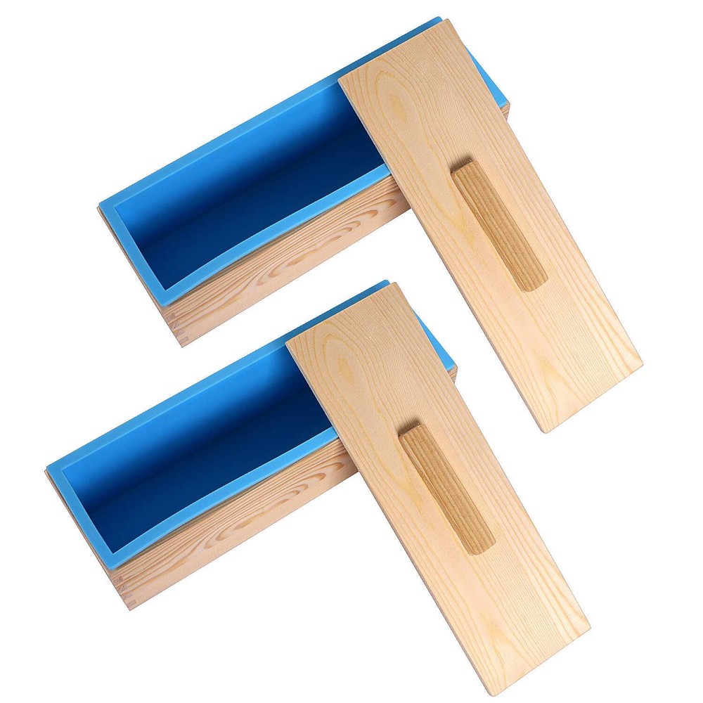 2 Pack 42oz Rectangular Silicone Soap Loaf Molds with Wooden Box and Lid