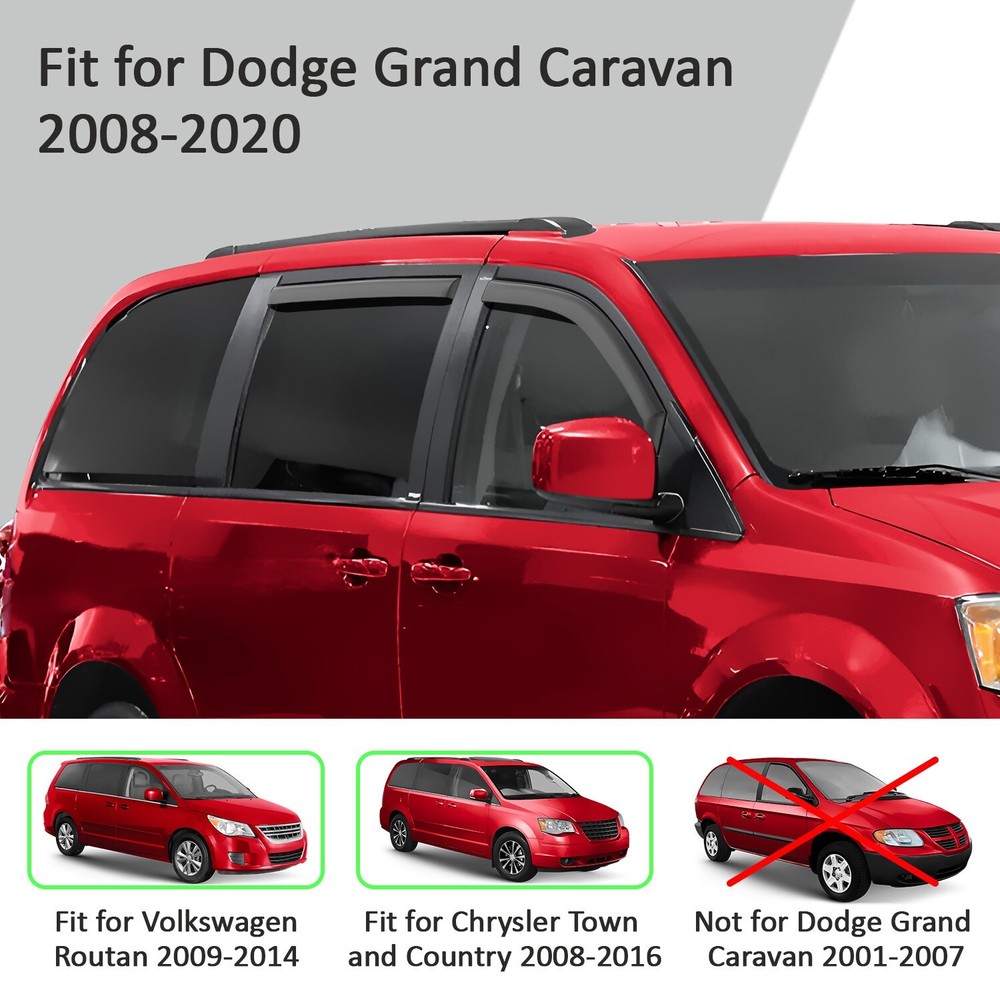 Rain Visors Wind Rain Guards for 2008-2020 Dodge Grand Caravan