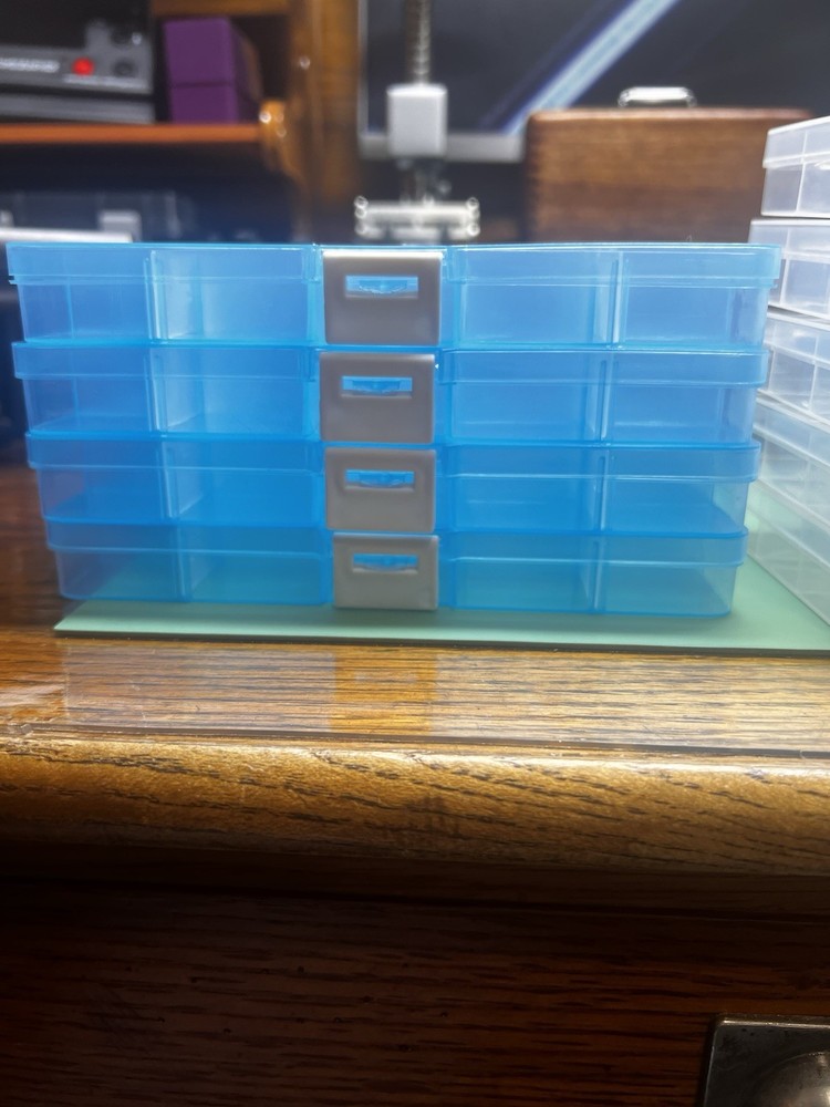 (9) 15 Slot Storage Containers. Clear Plastic Stackable Storage Containers