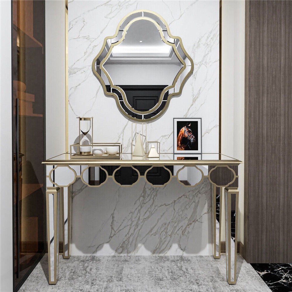 Mirrored Console Table Narrow Silver Entryway Sofa Table for Home Office Storage