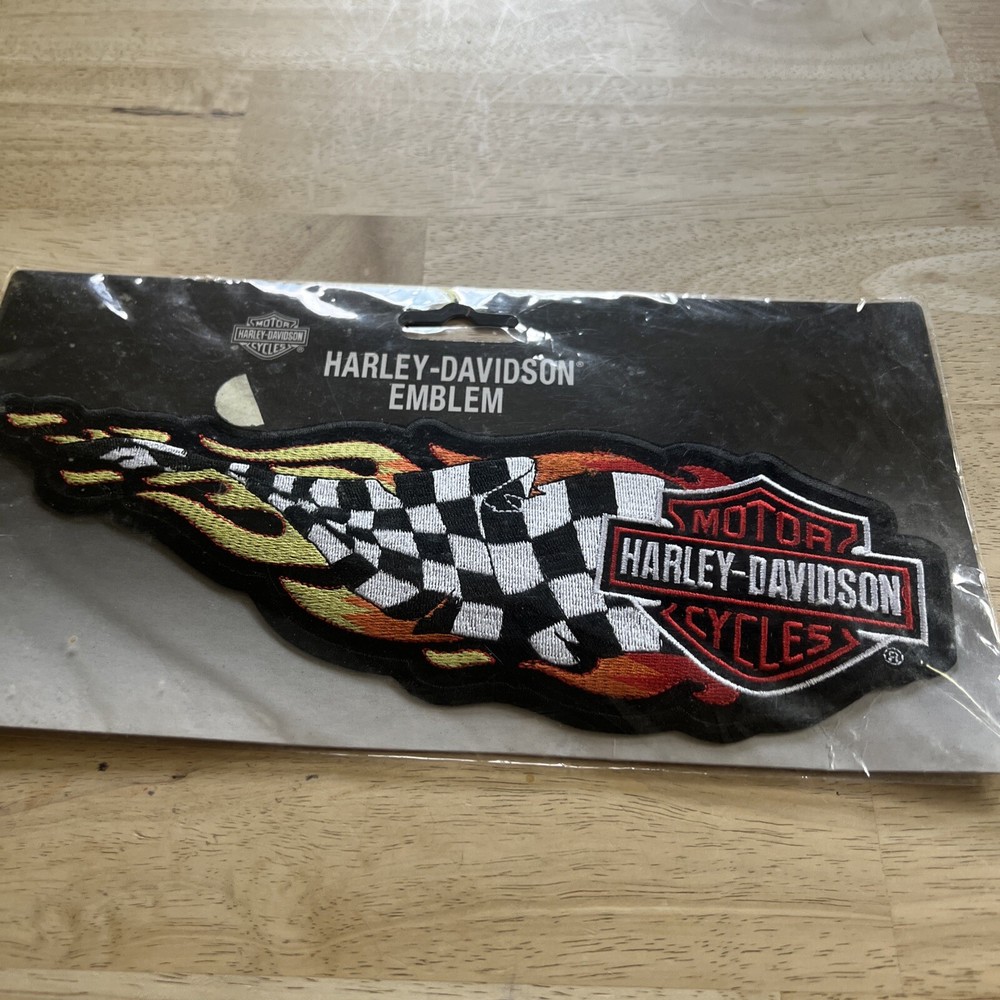 Authentic Vintage Harley-Davidson Bar Shield Checkered Flag Emblem Patch XL