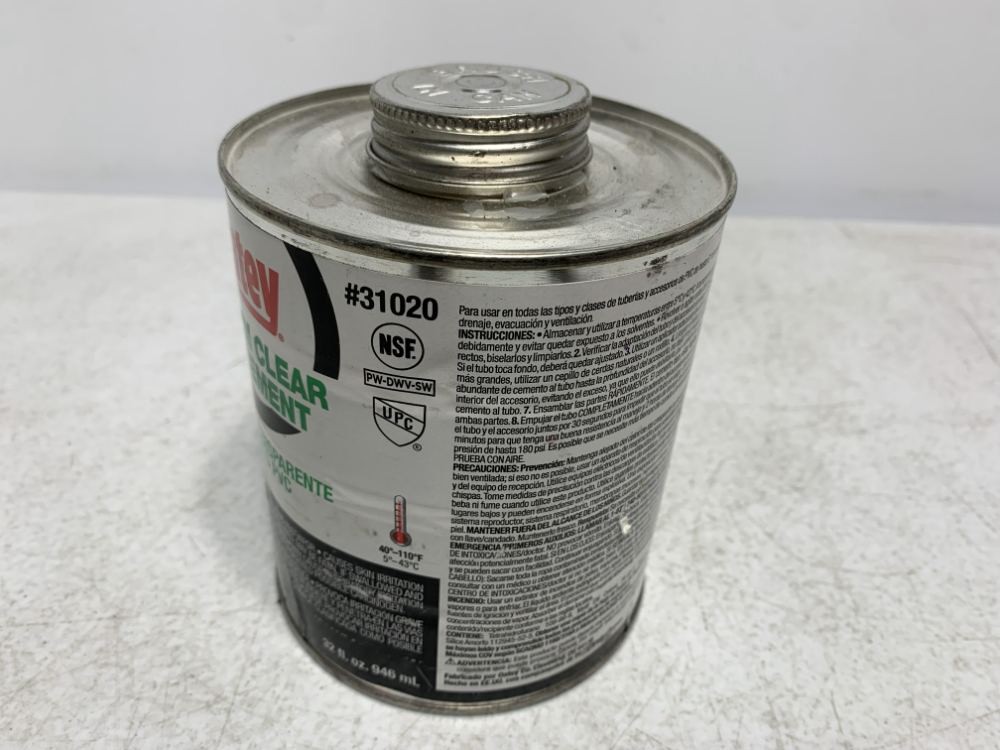 Oatey 31020 PVC Cement Medium Clear 32 oz