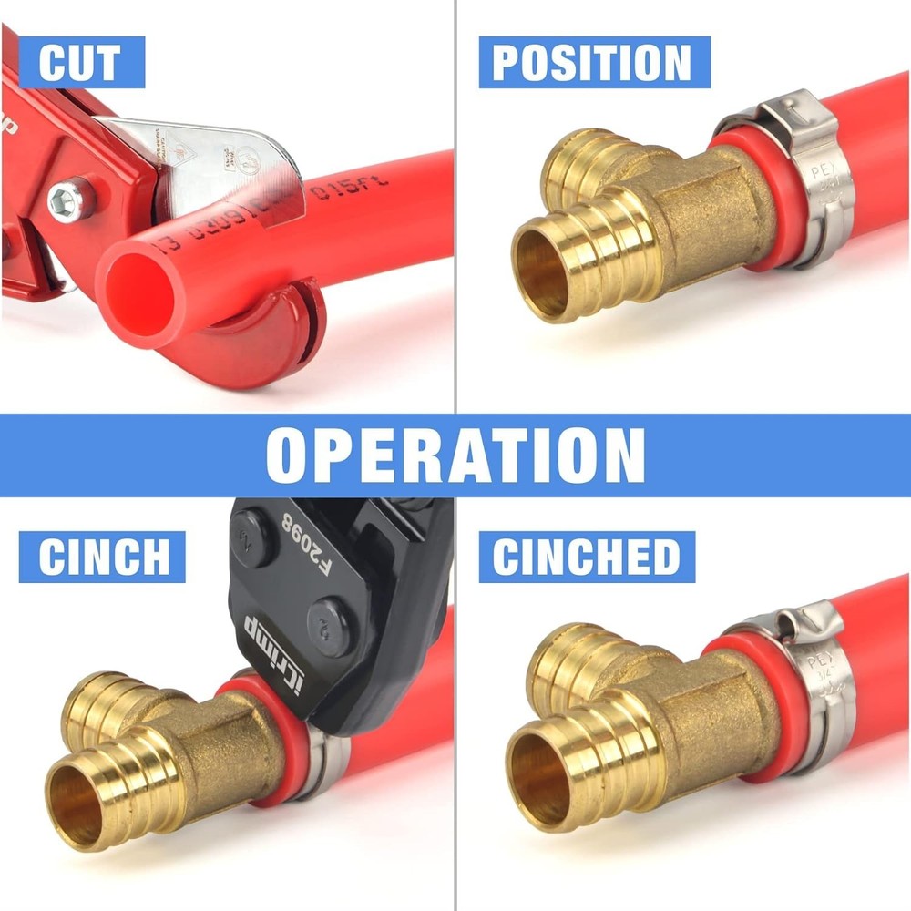 Multi-Size Ratcheting PEX Clamp Tool with Ergonomic Handle for Easy Crimping