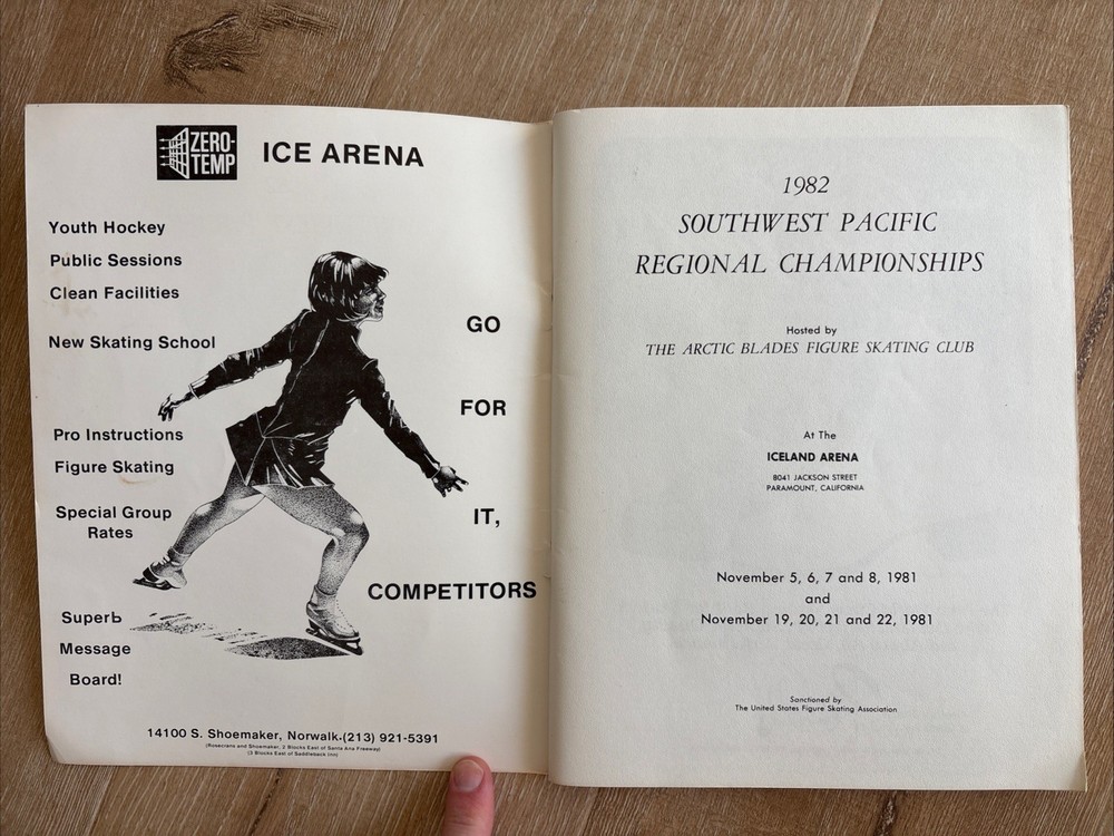 1982 SOUTHWEST PACIFIC CHAMPIONSHIPS Figure Skating Program Paramount CA Vintage