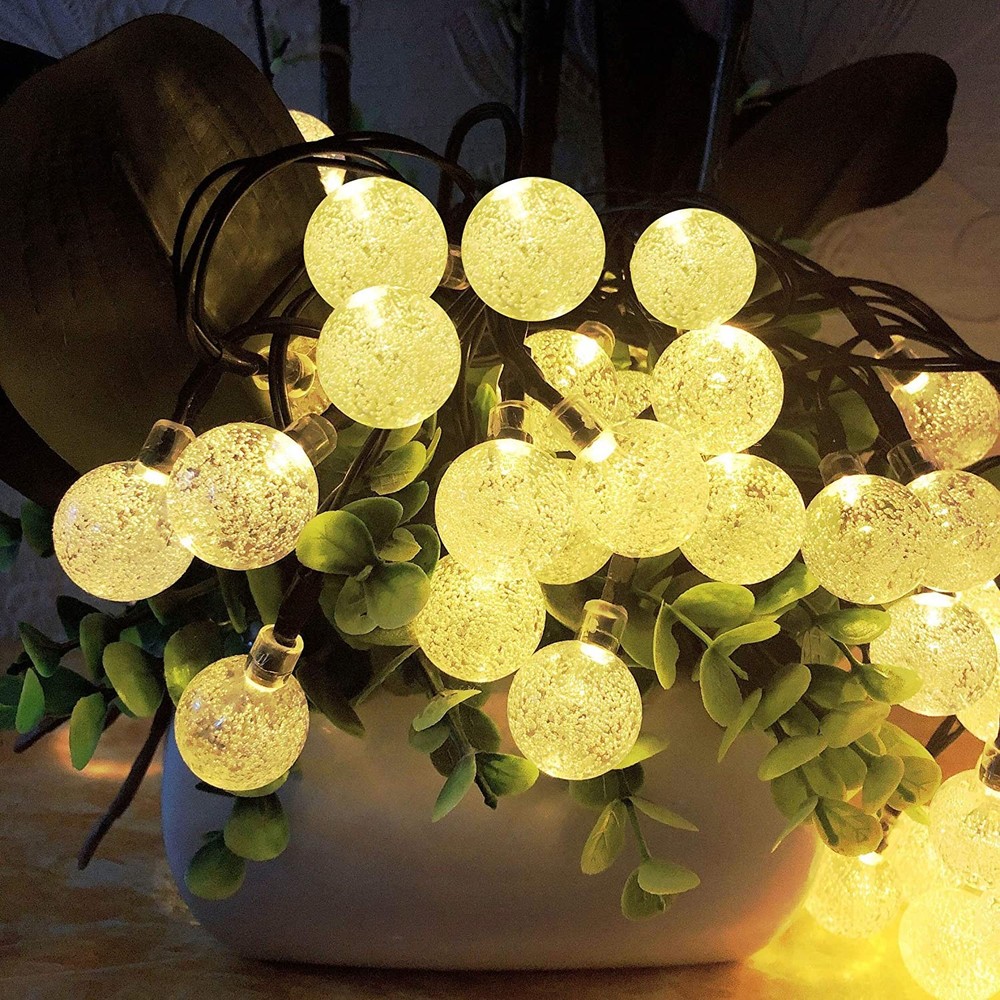 2 Pack 66FT 200LED Outdoor Solar Globe String Lights Ball Bubbles 8 Modes Yellow
