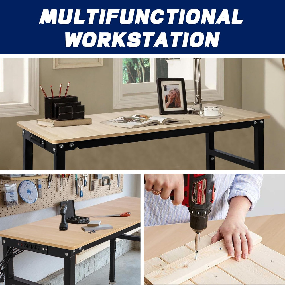 48'' Adjustable Workbench with Power Outlet, 2000 Lbs Capacity Work Benches for