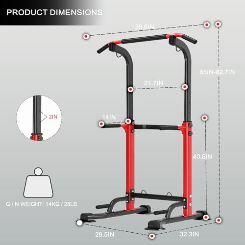 Power Tower Pull Up Bar,Pull-Up Rack Dip Station,Height Adjustable Multi Red