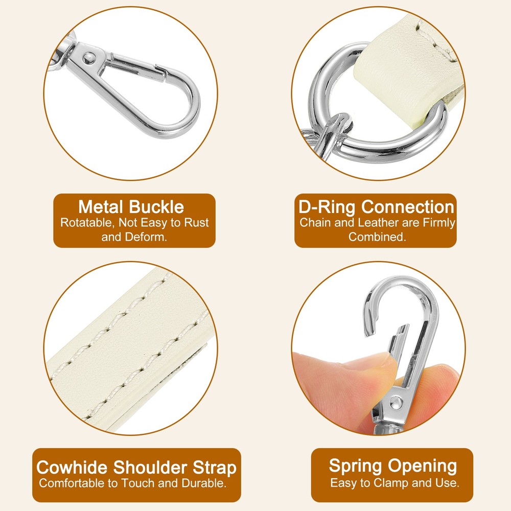 Adjustable Leather Chain Straps, 49" Purse Chain Strap (Beige, Silver)