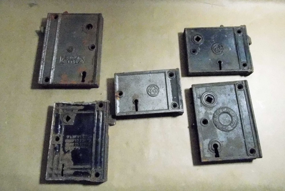 5 antique rin locks all marked by maker