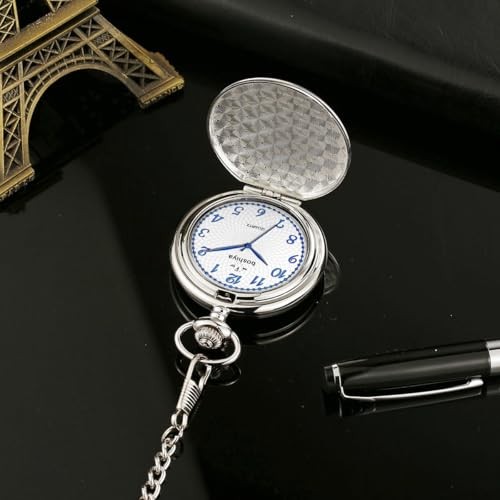 Smooth Pocket Watches for Men Quartz Arabic Digital Smooth-Arabic Dial-Silver