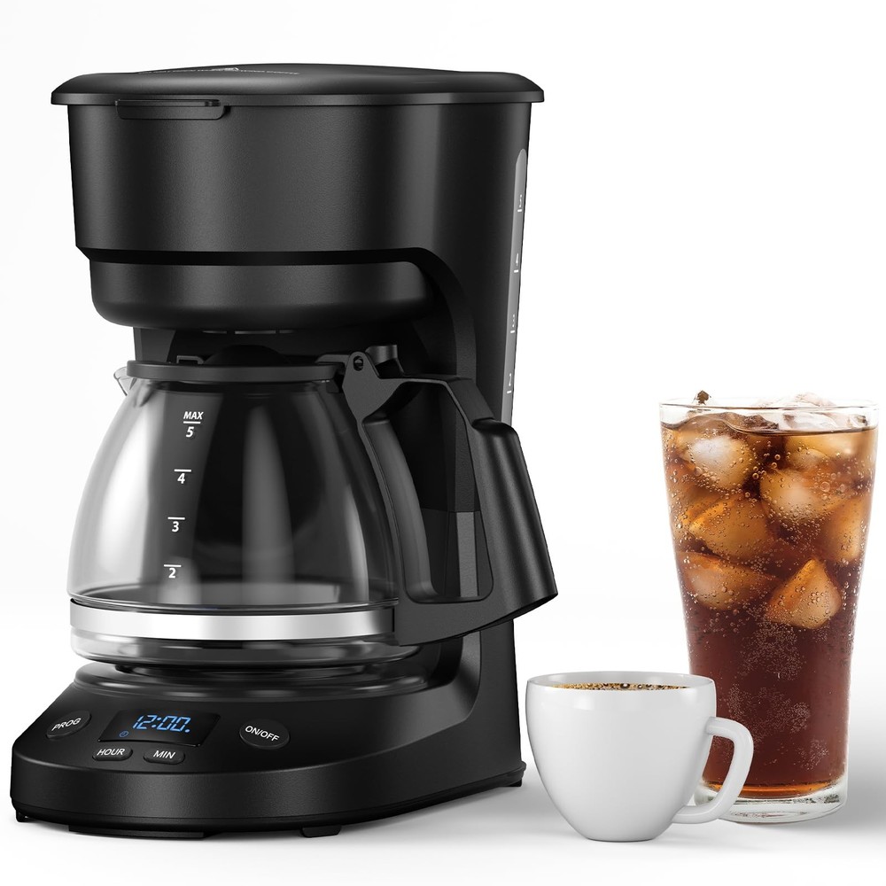 Electactic 5-Cup Drip Coffee Maker, a compact coffee Deep Black, Black