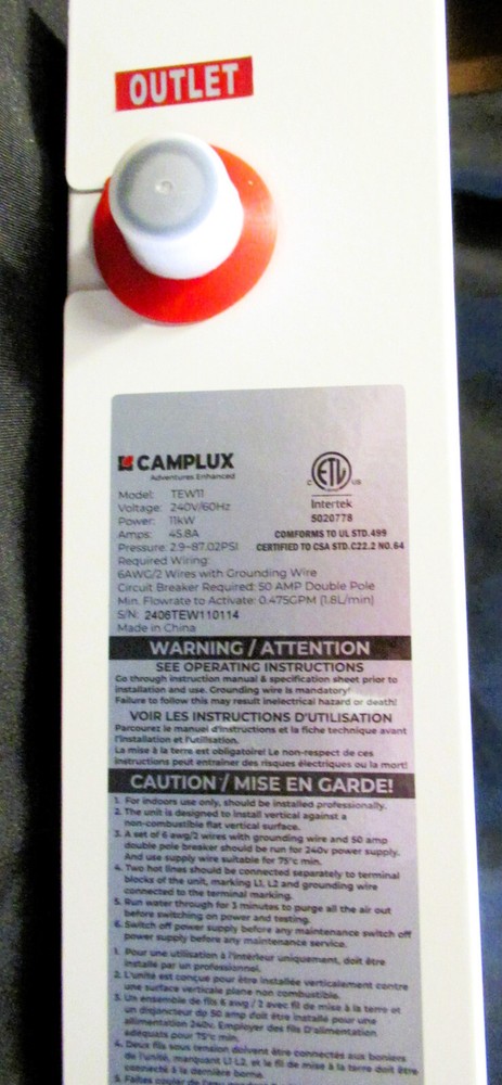 CAMPLUX 11kW Tankless Water Heater Electric 240V w/ Self-modulating LED Display