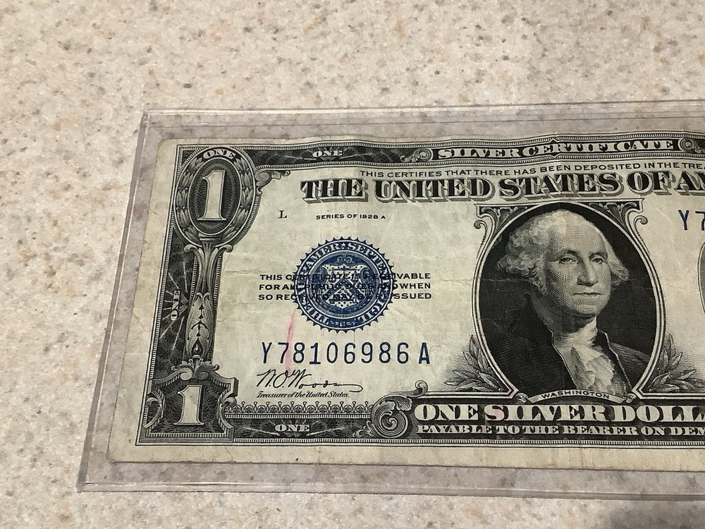 1928-A $1 SILVER CERTIFICATE FUNNY BACK ~ OFF CENTER/Slightly Angle ERROR