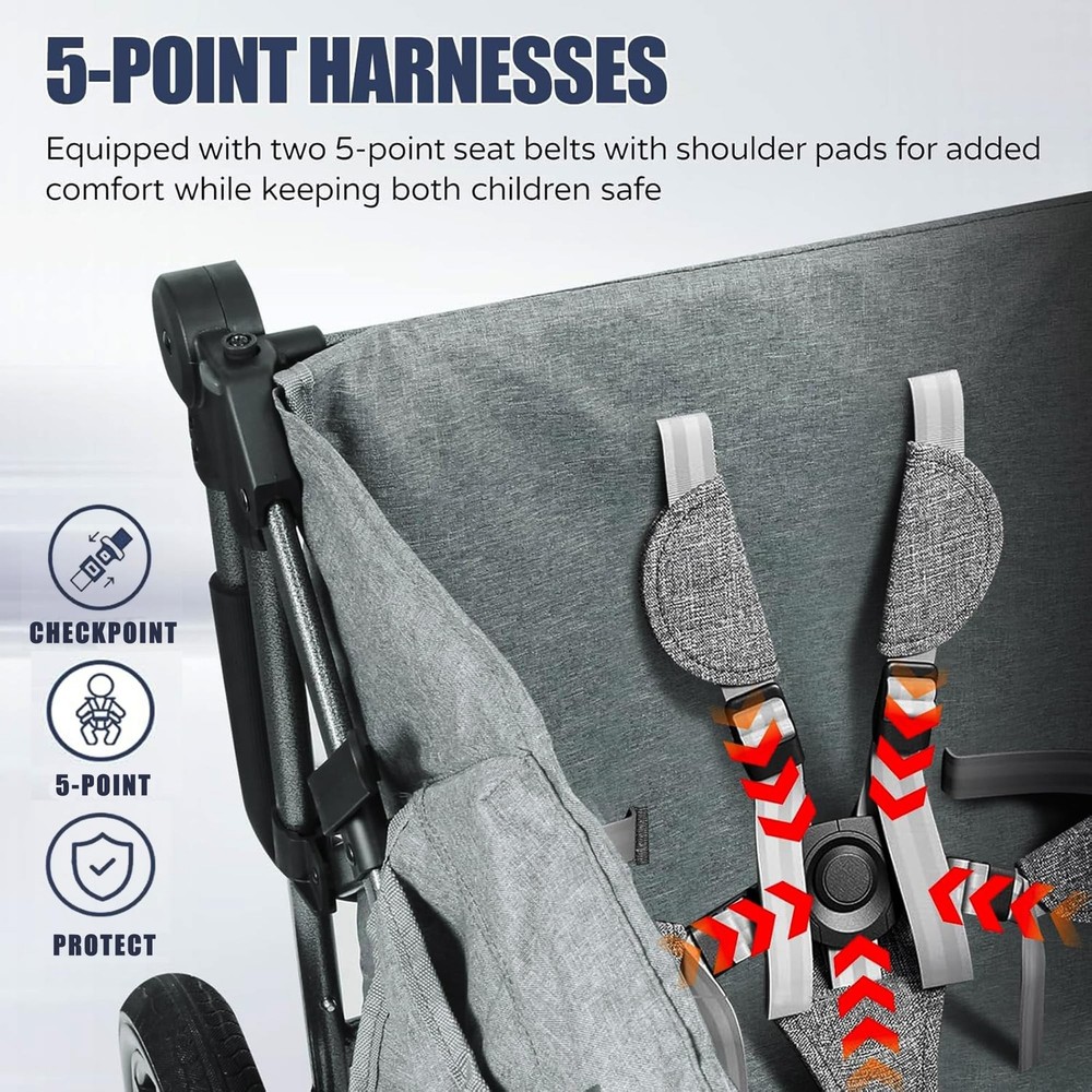 Foldable Wagon Stroller, Stroller Wagon for 2 Kids with 5-Point Harnesses,Adj...
