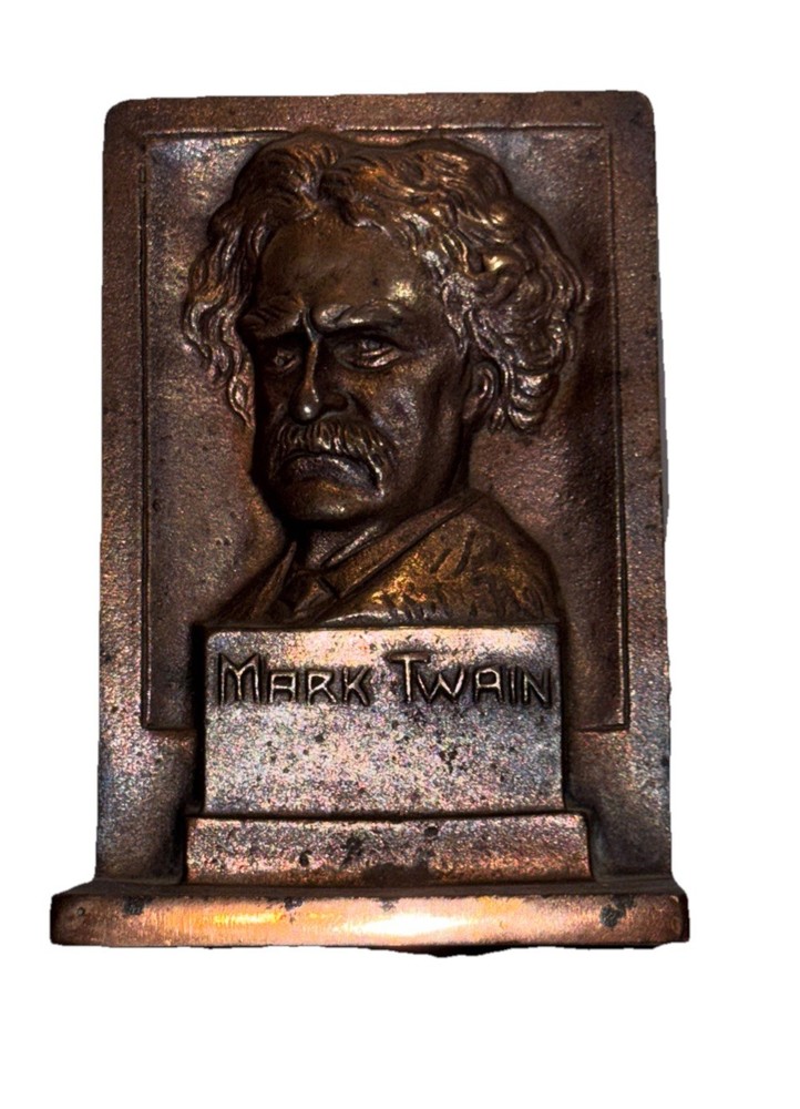1910 Mark Twain Bookends Bronze Marked BF & MF
