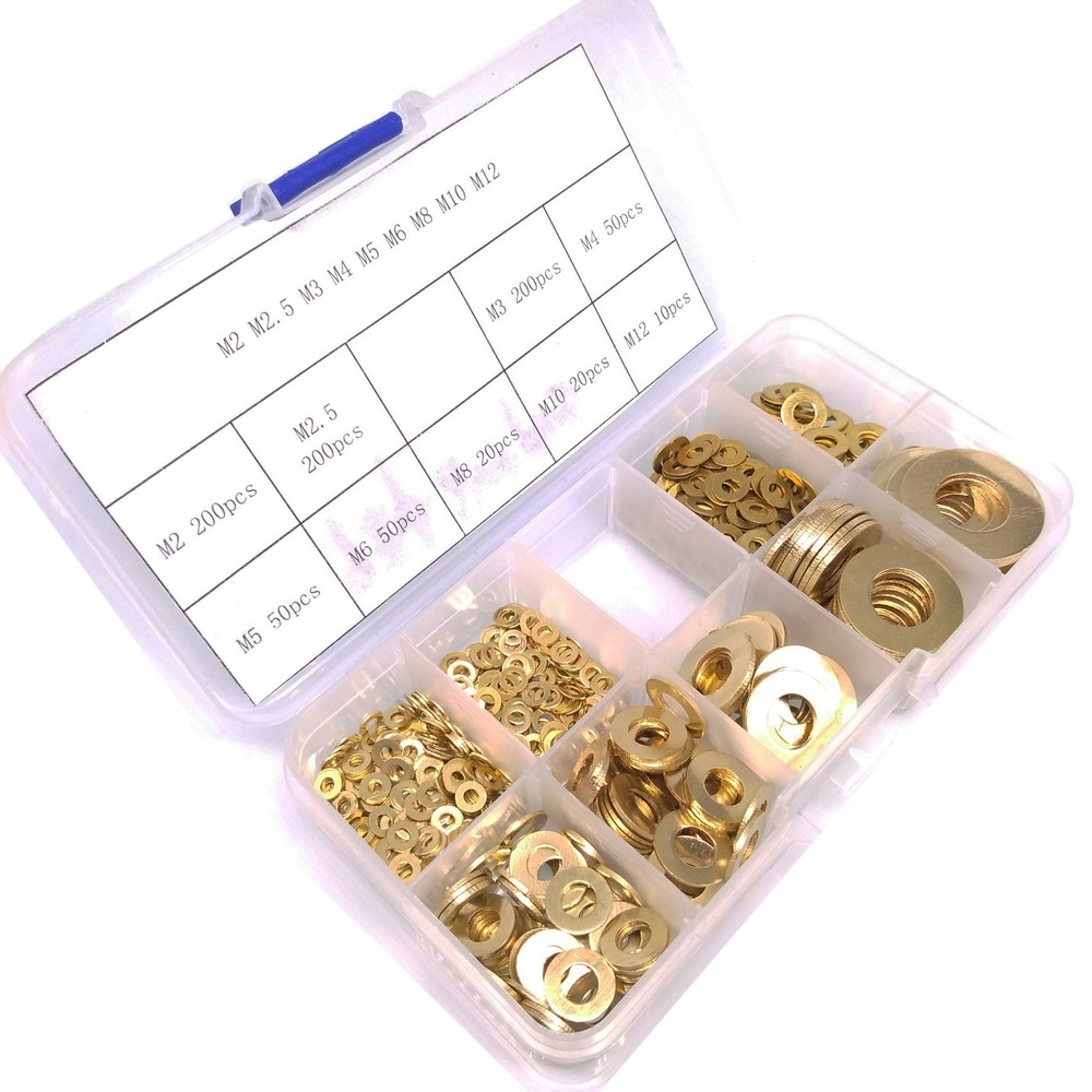 800pcs Brass Flat Washers Assortment Kit