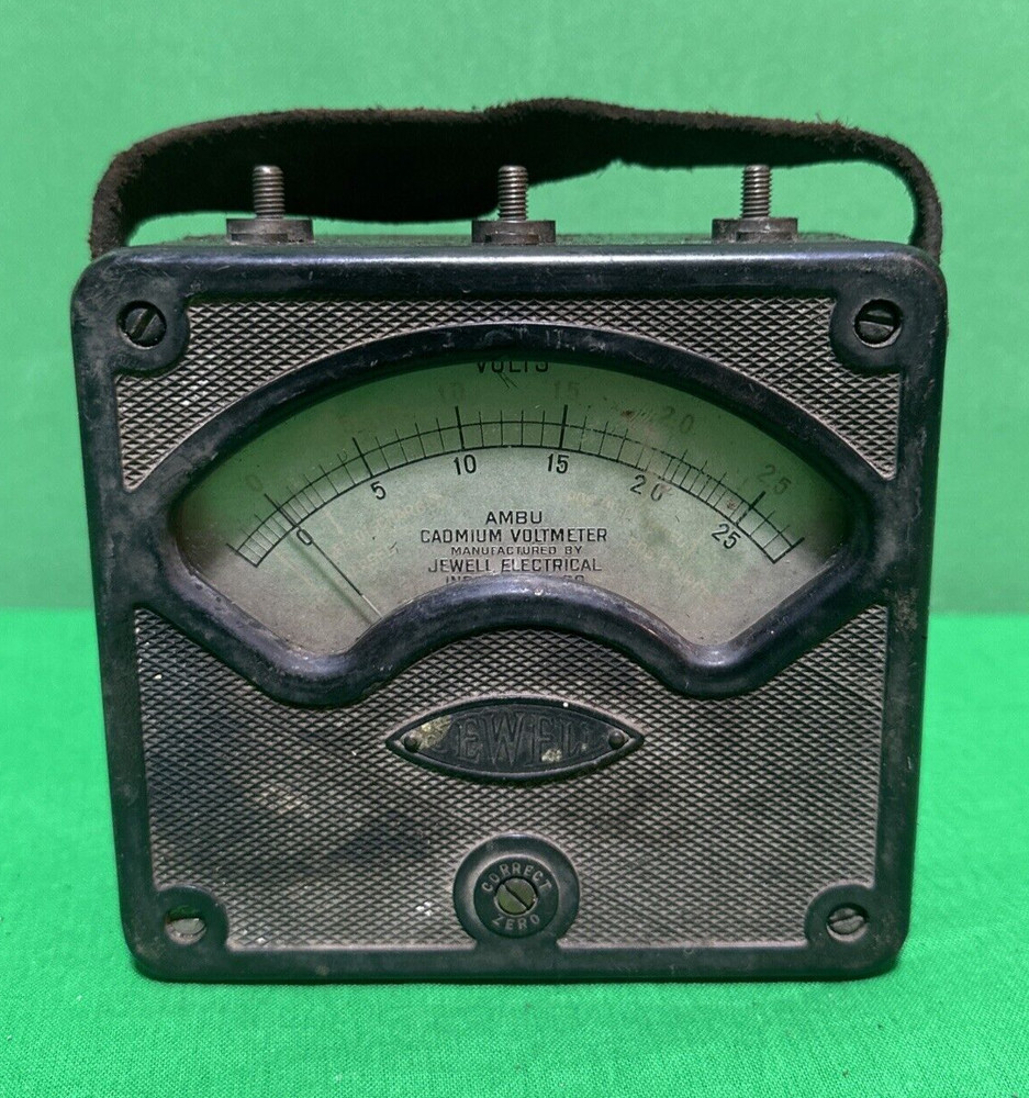 VINTAGE JEWELL ELECTRICAL INSTRUMENT AMBU CADMIUM VOLTMETER Untested