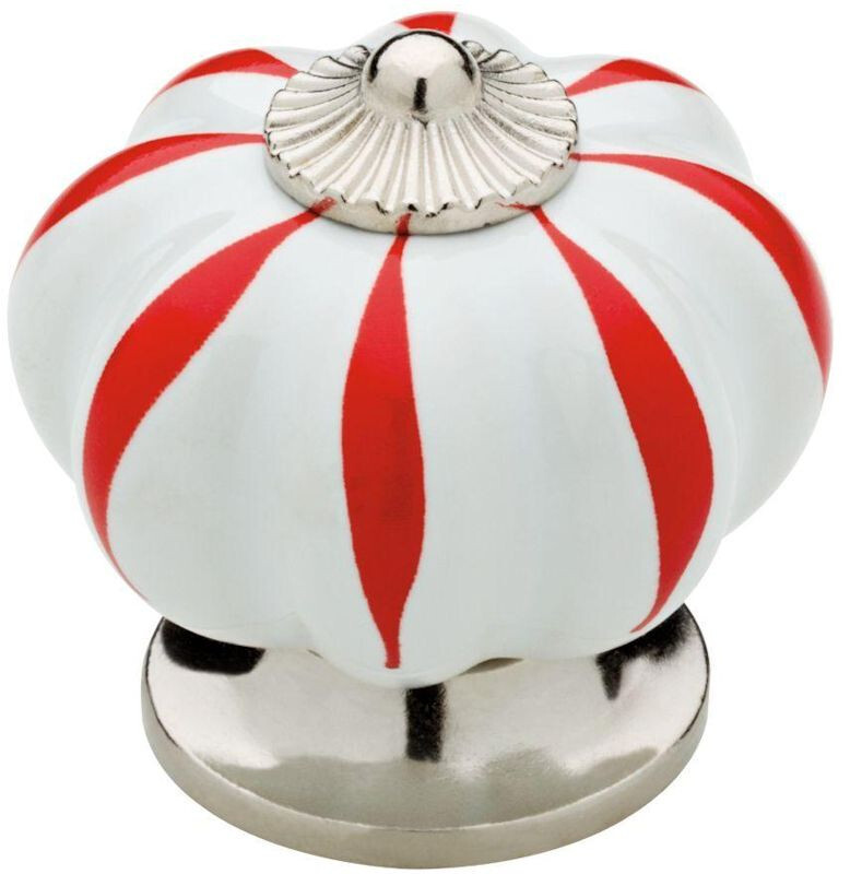 (12 Pack) 1-1/2" Ceramic Knob White with Red Stripes