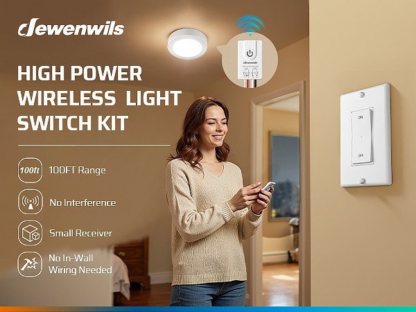 DEWENWILS No Wiring Light Switch & Receiver, 2 Transmitter, 100FT RF Remote