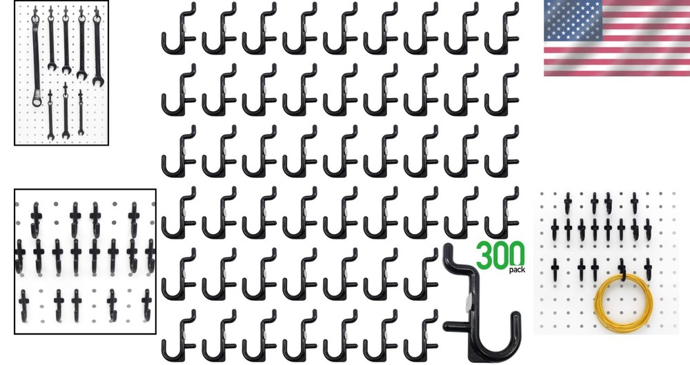 300-Piece Black Pegboard J Hook Kit