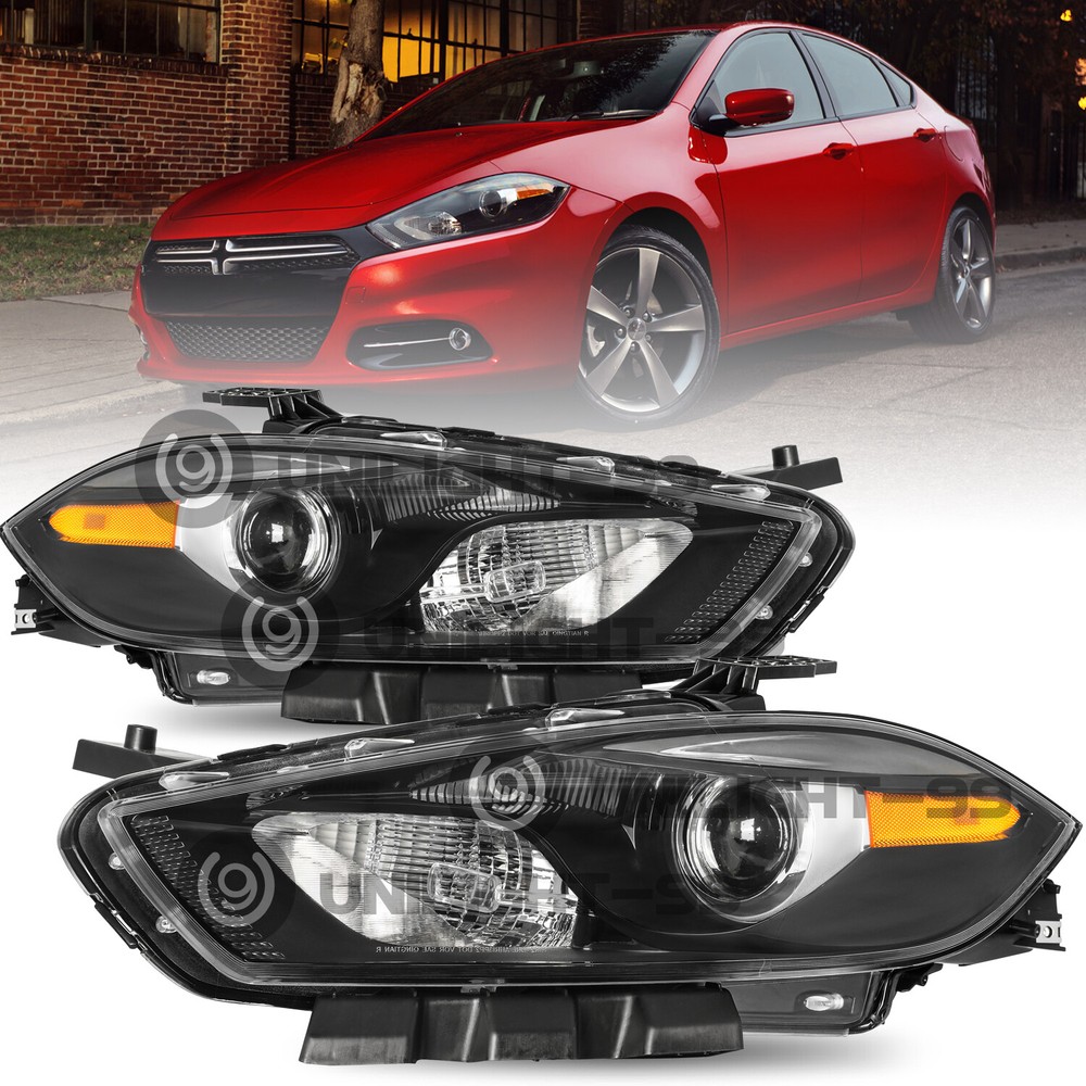 Pair Black Projector Headlights For 2013-2016 Dodge Dart Halogen Headlamp