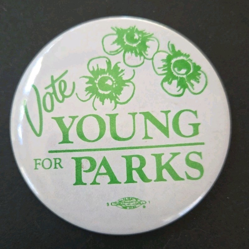 Vote Young For Parks Pinback
