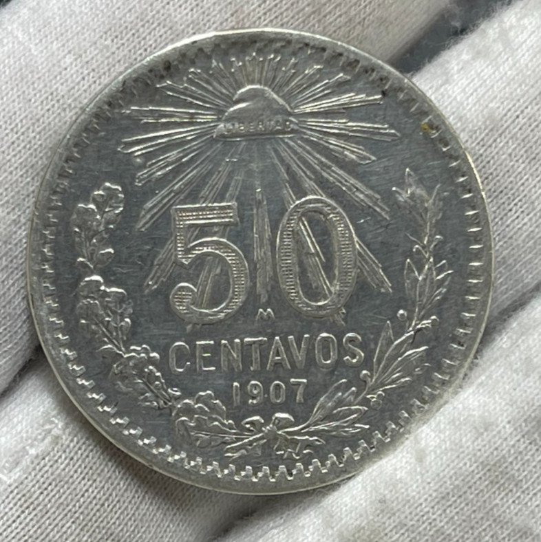 1907 Mexico 50 Centavos Silver Coin