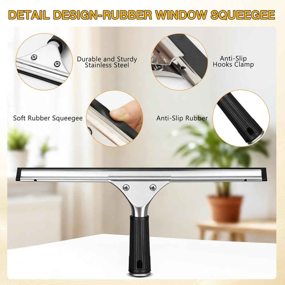 Professional Window Cleaning Squeegee Kit- 14" Squeegee & Microfiber Rotatable W