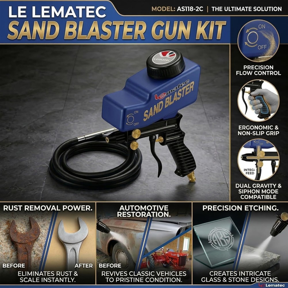 Sand Blaster Gun Kit – Portable Sandblaster for Air Compressor – Rust Removal...