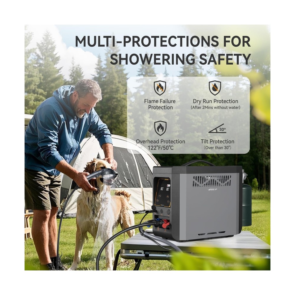 Portable Propane Water Heater for Camping, Built-in 4000mAh Rechargeable Batt...