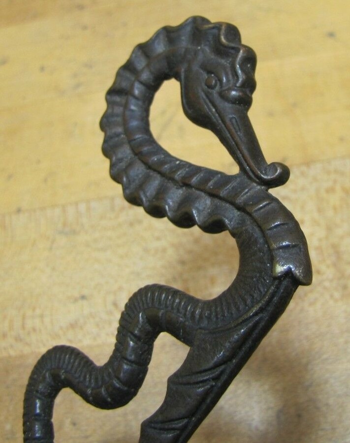SeaHorse Serpent Antique 19c Bronze Hanger Bracket Hook Ornate Hardware Element