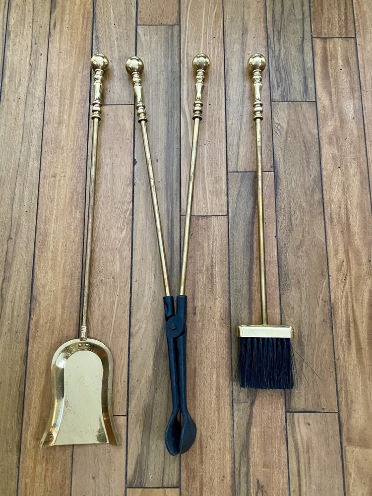 Vintage Fireplace Brass 4 Piece Tool Set 30'' Tall