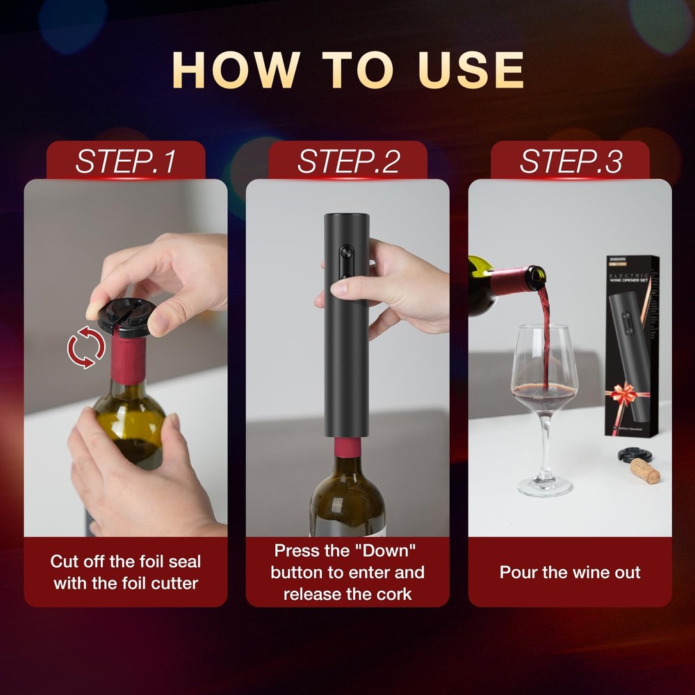 BABONIR Electric Wine Opener, Automatic Corkscrew Compact Black