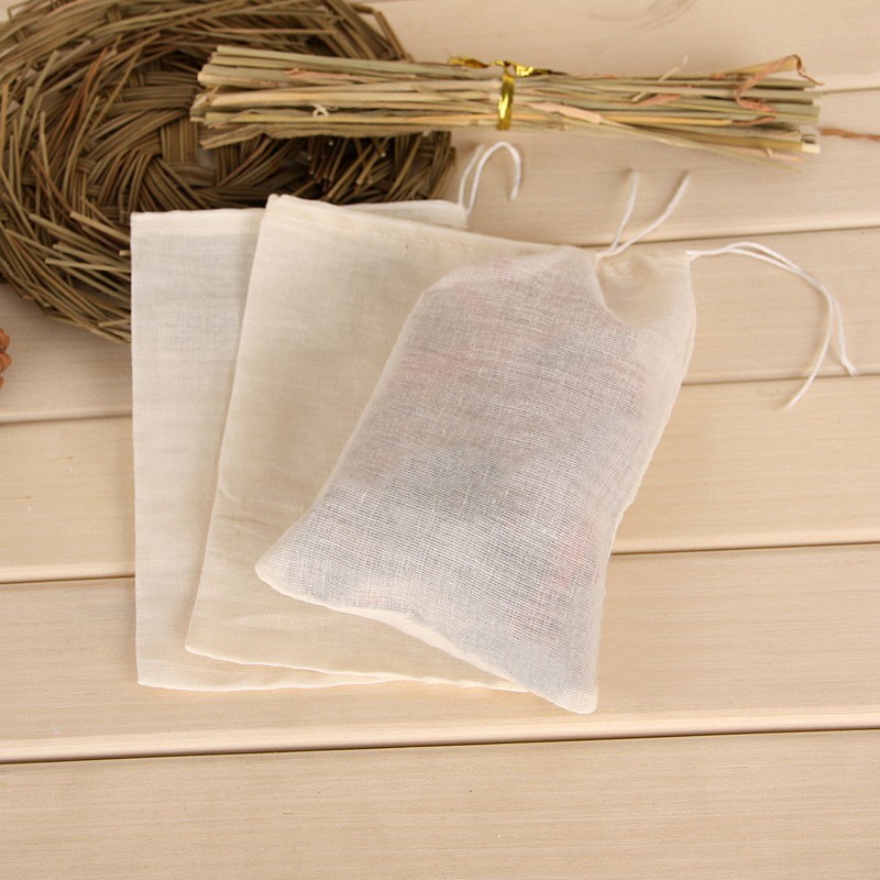 10pcs Cotton Empty Filter Muslin Drawstring Straining Tea Cook Separating Spice