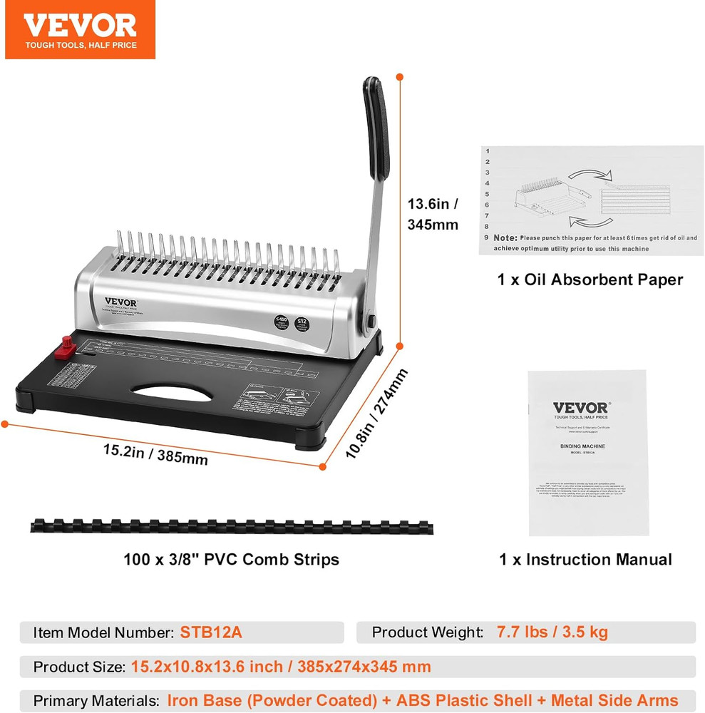 Binding Machine, Comb Binding Machine 21-Holes Binding 450 Sheets, Book Binder M