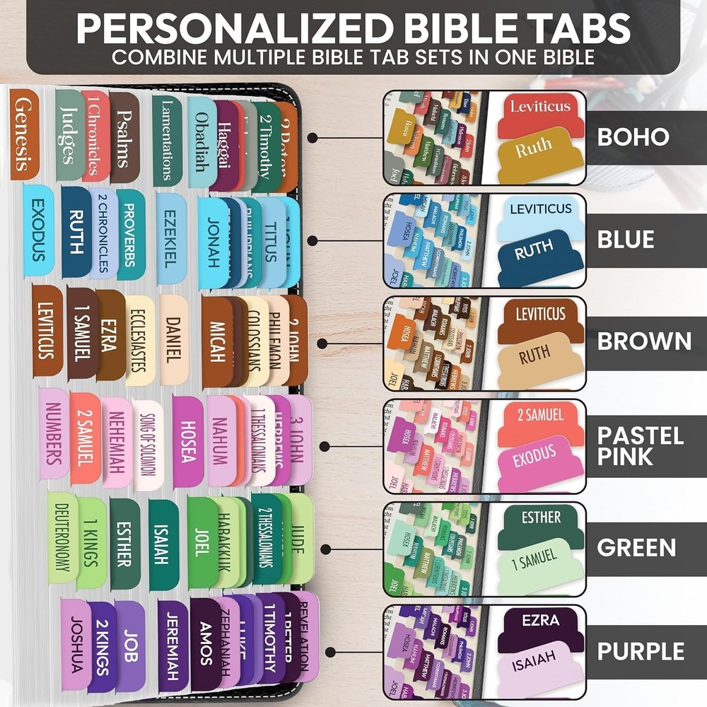 Pink Bible Tabs, 90 Large Print Bible Index Tabs for Study Bible, Laminated E...
