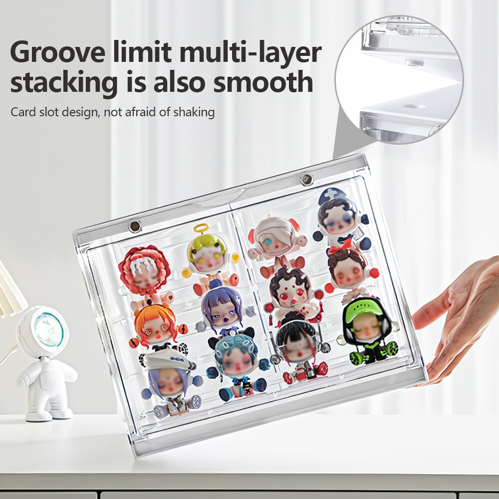 1/2 Pcs 3 Tier Adjustable Clear Display Case for Figures Acrylic with Magnetic