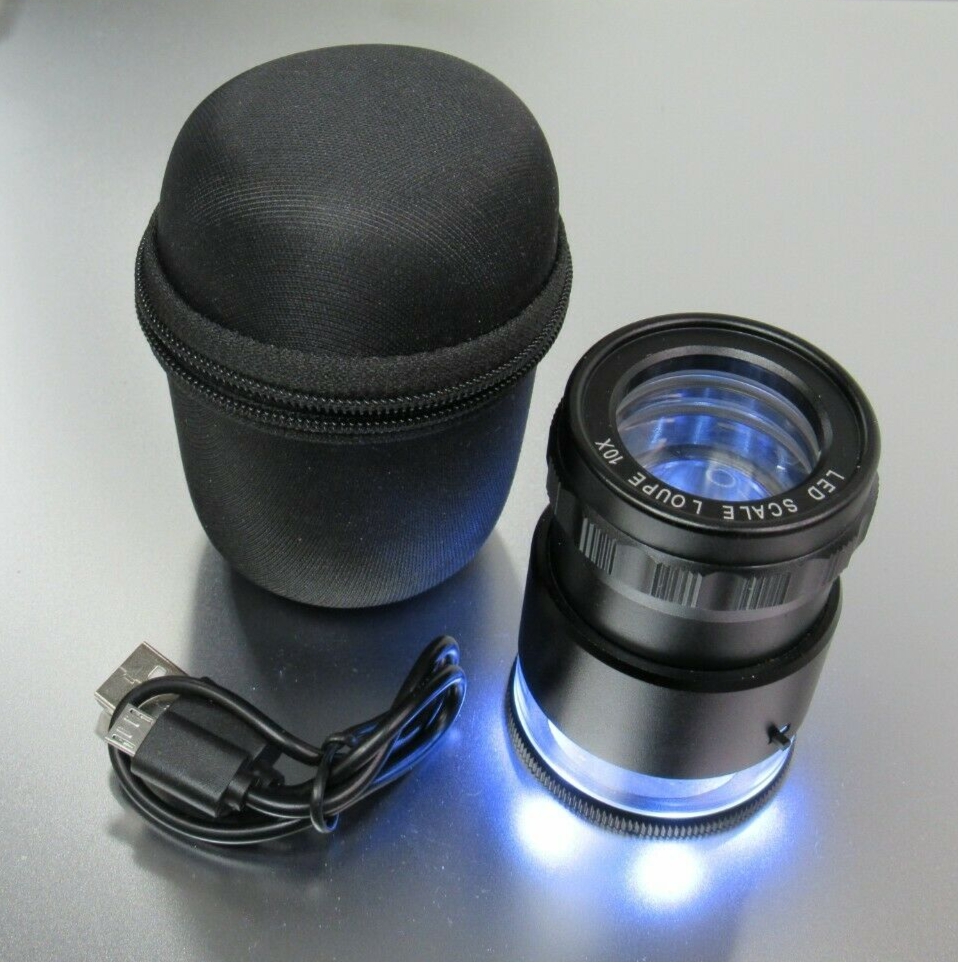 10X LED lighted USB Rechargeable Microscope Loupe Viewer Magnifier with Reticle
