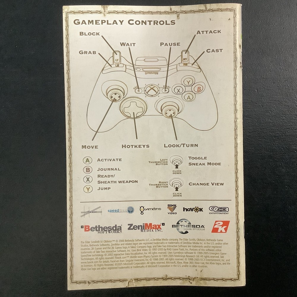 Elder Scrolls IV: Oblivion Microsoft Xbox 360 Instruction Manual Only