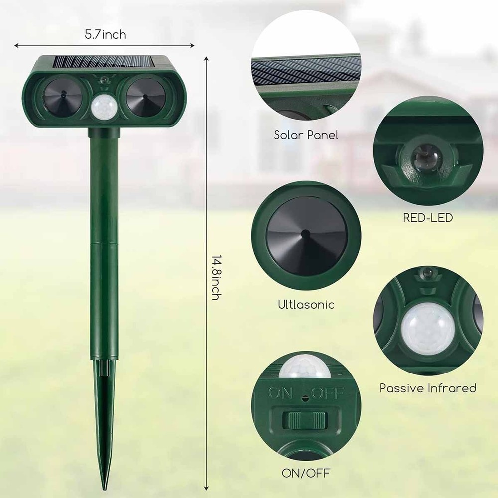 Solar Ultrasonic Bird Repellers Pest Control Scarer Deterrent Fox Motion Sensor