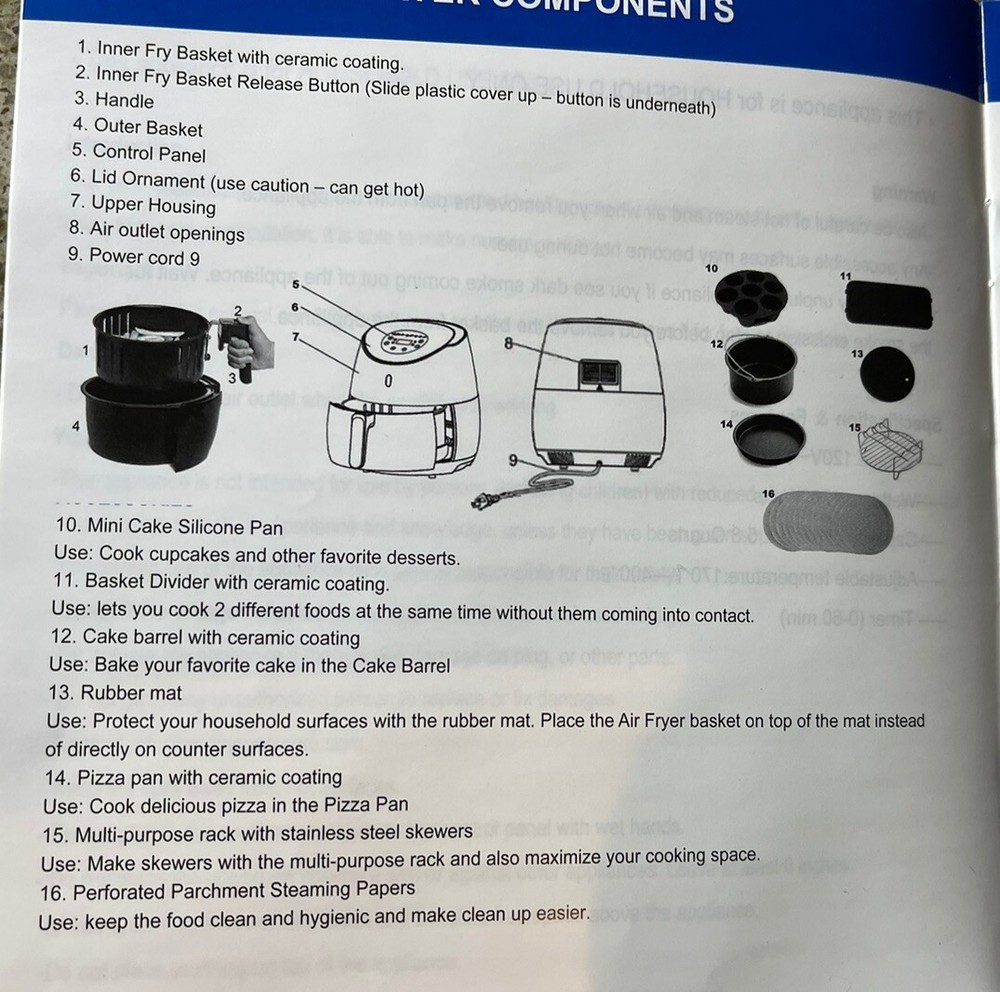 YEDI 5.8 Quart Air Fryer - Accessory Package