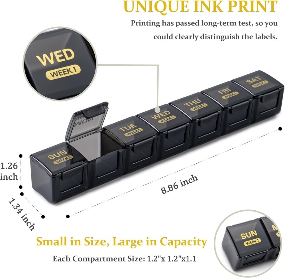 Monthly Pill Organizer 28 Day Dust Proof Case Black