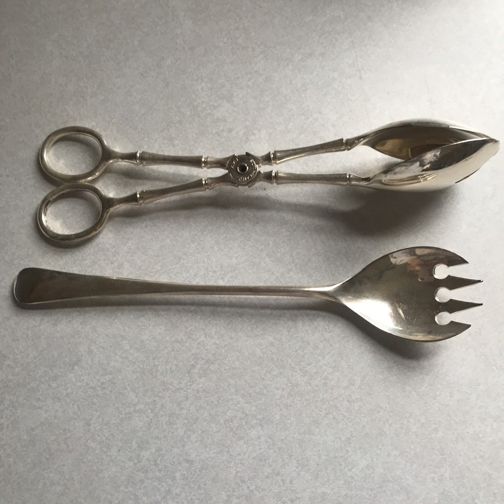 Silver Plated Tong and Fork Set Made In Italy