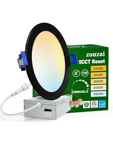 zouzai 1 Pack 6 Inch Black 5CCT Reset Ultra-Thin LED Recessed Ceiling Light with