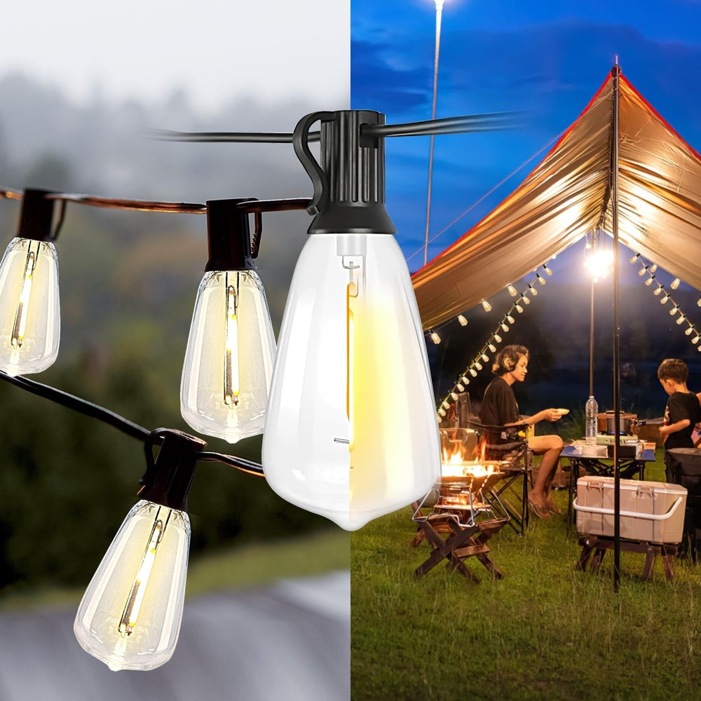 Solar String Lights 100FT Outdoor Edison Bulbs Remote Dimmable