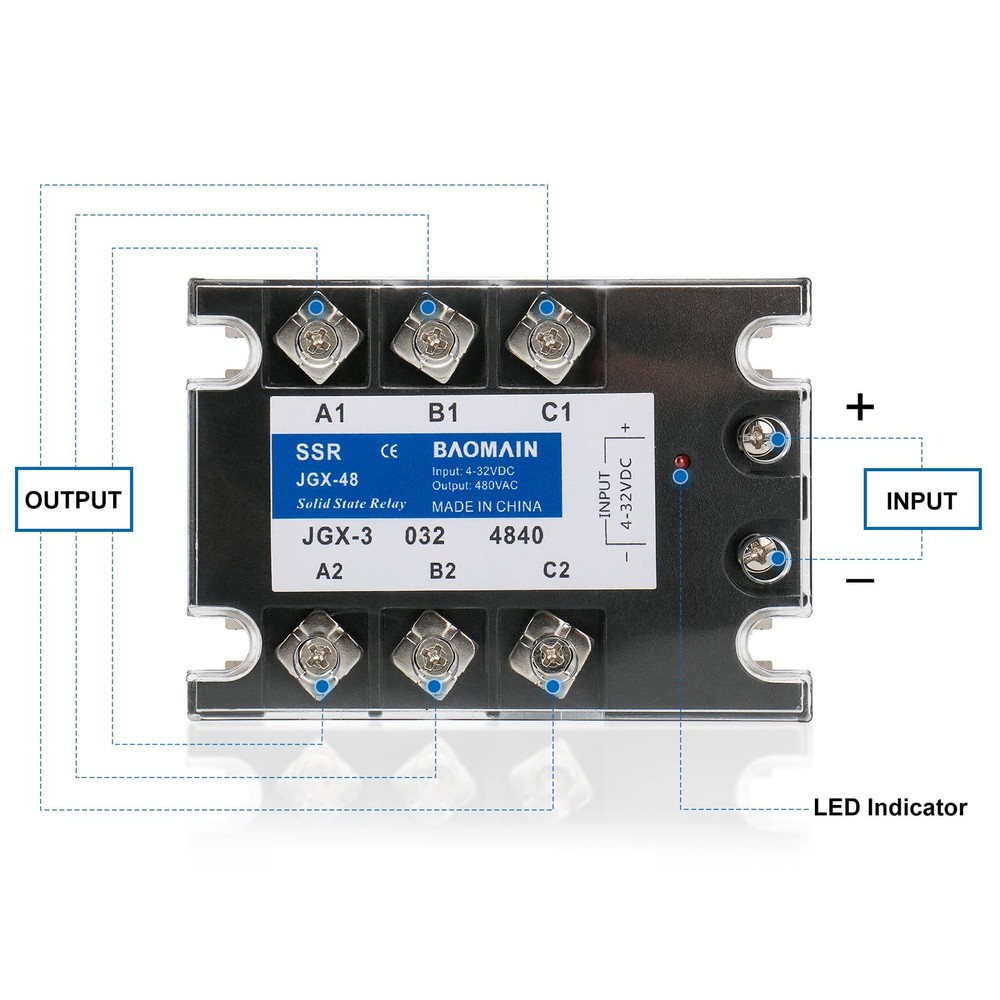 3 Phase Solid State Relay JGX-48100A 4-32 VDC Input 480VAC 100 Amp Output DC/AC