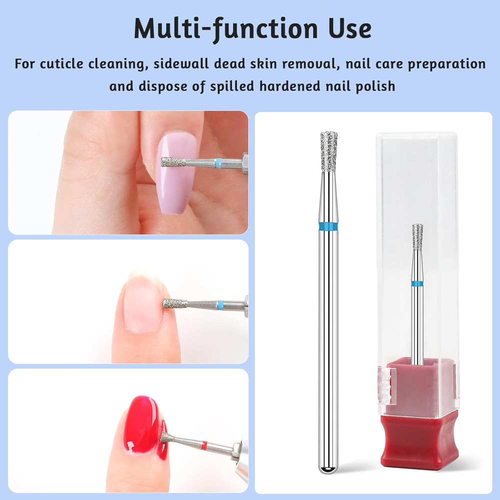2Pcs Diamond Cuticle Nail Drill Bits 3/32” Flat Conical for Acrylic Nails