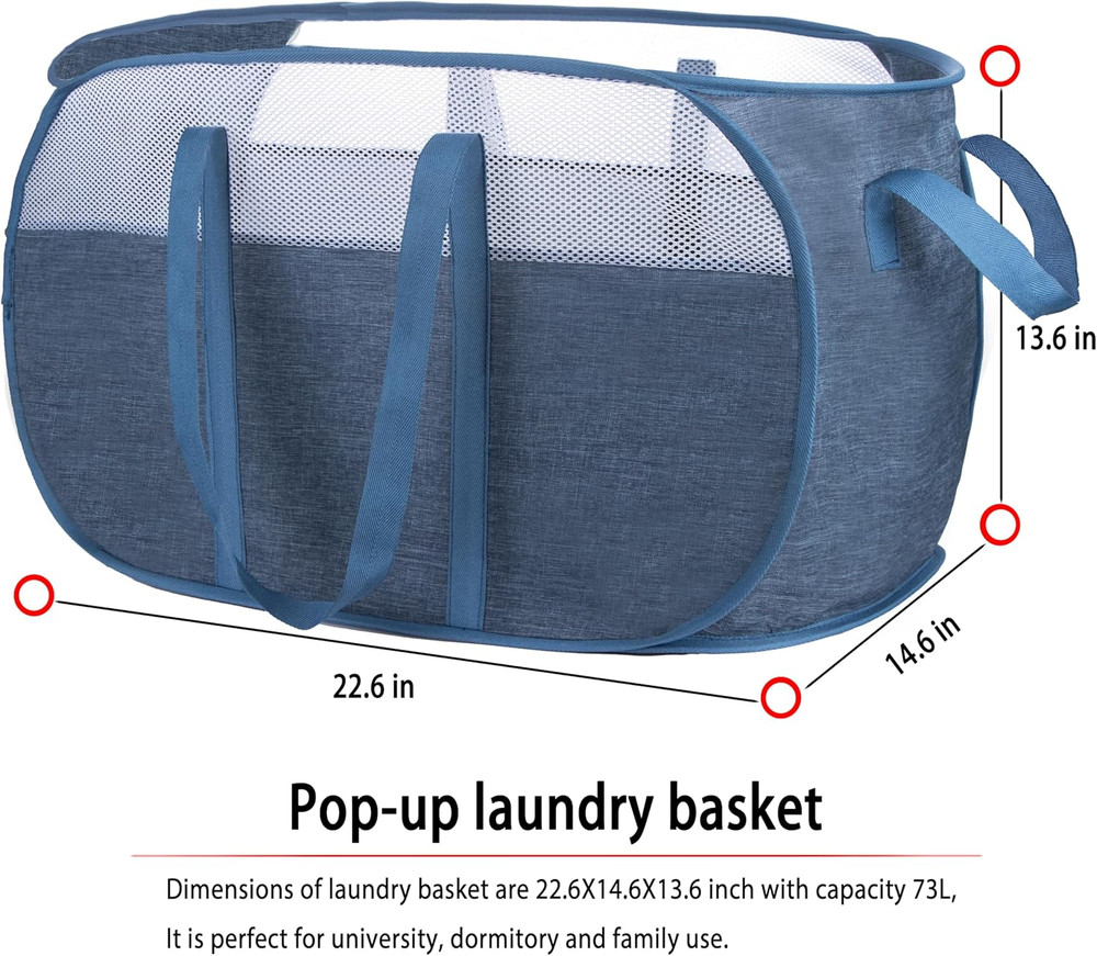 Pop-Up Laundry Basket，With Durable Handles Collapsible Mesh Laundry Hamper,Easy
